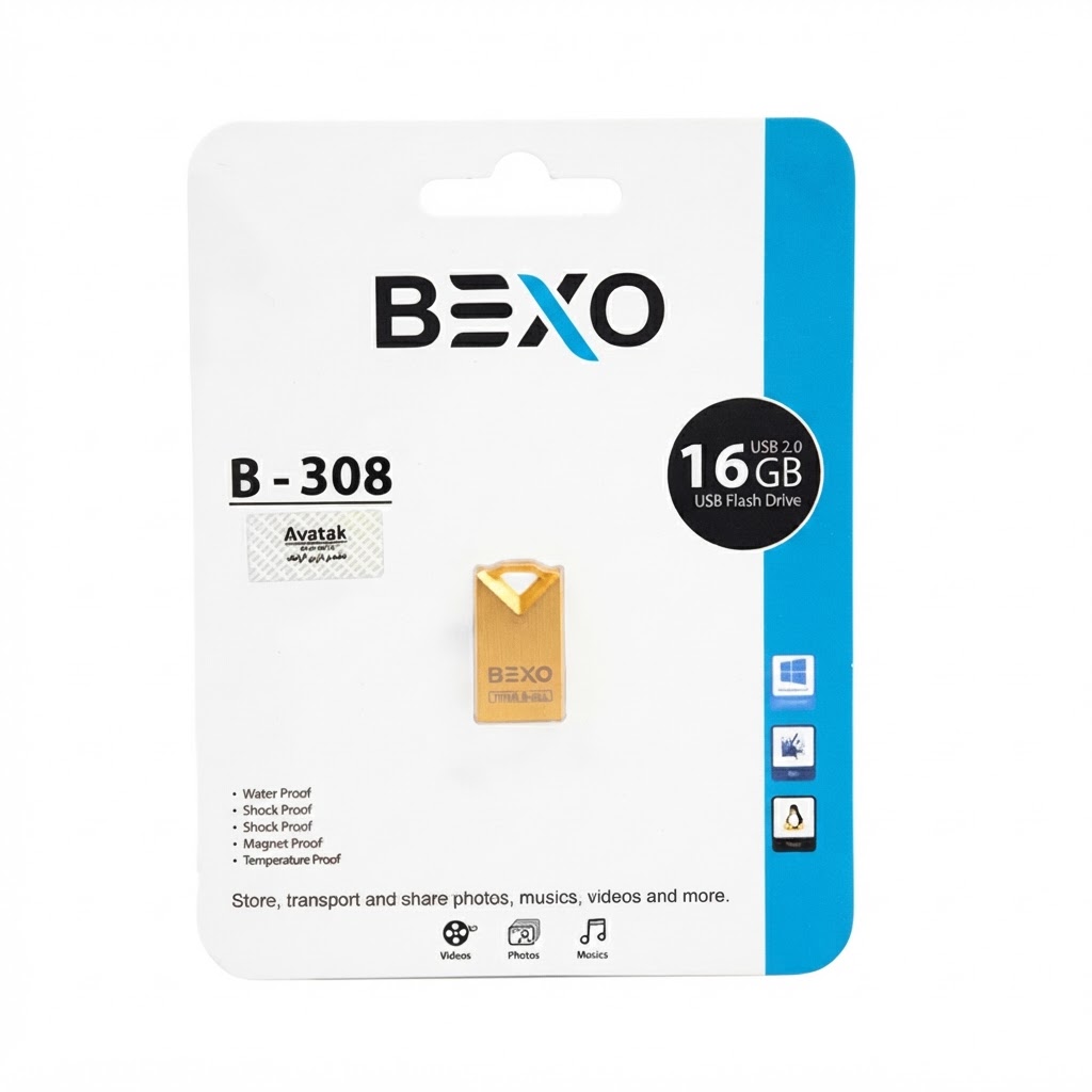 فلش مموری بکسو B-308 ظرفیت ۱۶ گیگابایت USB 2.0 | ضد آب، ضد ضربه، ضد آهنربا و مقاوم به دما